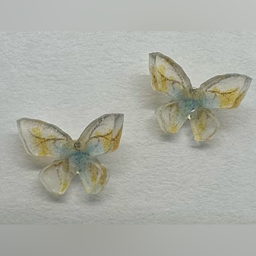 🦋✨Mini fairy Pastel Watercolor Resin Butterfly Stud Earrings 925 Silver Post✨🦋 - Picture 8 of 16